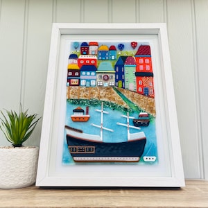 Fused Glass Brixham inspirierte Küstenkunst, geschmolzenes Glas Kunst, Cornish geschmolzenes Glas, Wohnkultur, Fused Glass Cornwall