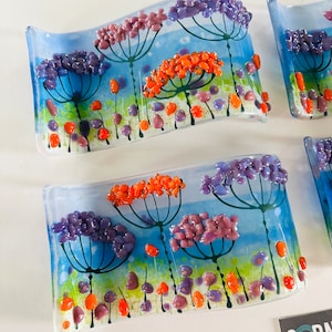 Fused Glass beautiful wild flower floral wave, Cornish fused glass, fused glass cornwall