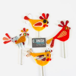 Fused glass bird garden decoration, fused glass plant stakes, baby shower cake topper, cornish fused glass, Fused Glass Cornwall