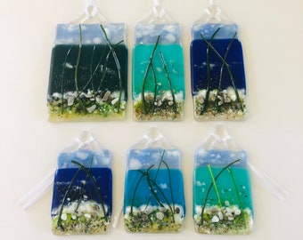 Fused Glass Art - Fused Glass Cornish Coast glass sun catcher, fused glass decoration, Cornish fused glass