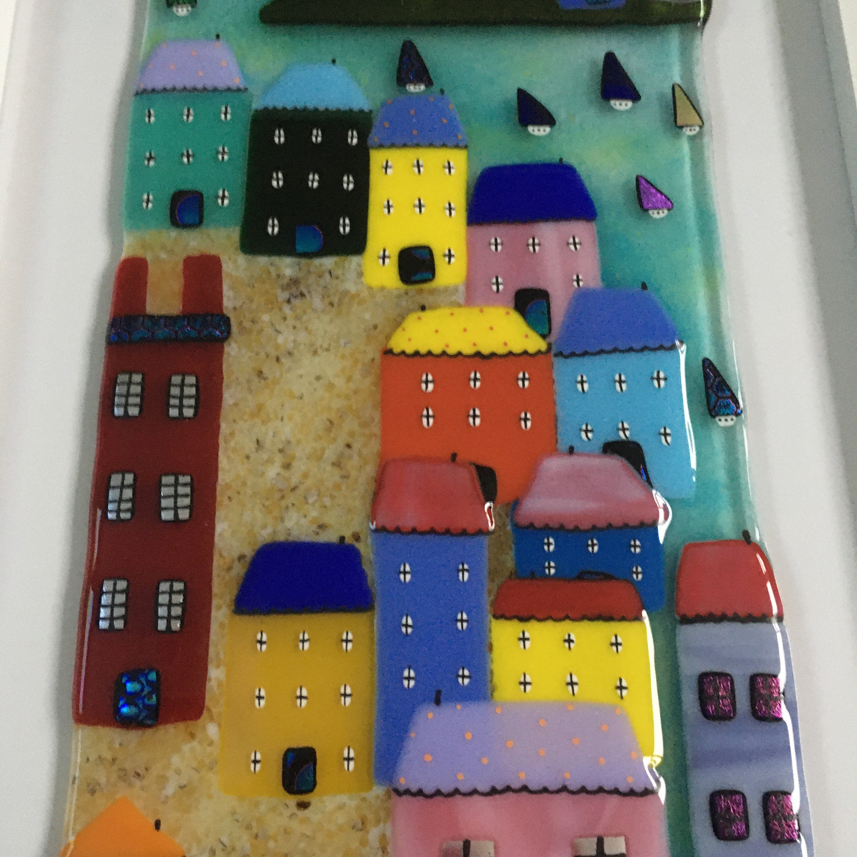 Fused Glass Art Cornish seaside harbour town framed coastal Etsy