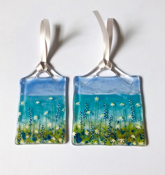 Fused Glass Art Fused Glass Cornish Coast With Flowers Glass Etsy UK
