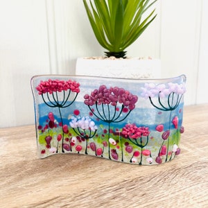Fused Glass beautiful wild flower floral wave, Cornish fused glass, fused glass cornwall
