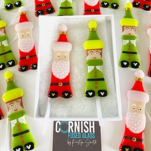 Fused glass santa  decoration, fused glass elf decoration, Father Christmas decoration, Christmas tree decoration, fused glass cornwall