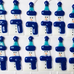 Fused glass Christmas decoration, snowman decoration, Christmas decoration, snowman decoration, Christmas, snowman, Fused Glass Cornwall 4)dark blue scarf