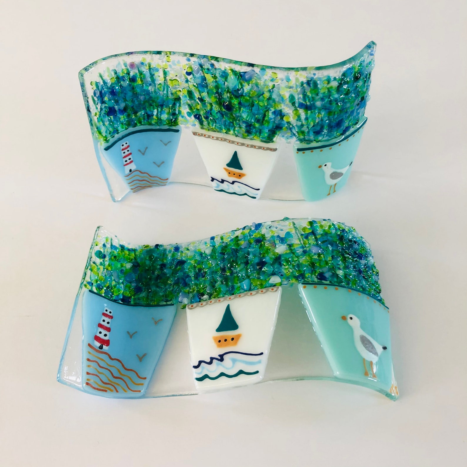 Fused Glass Cornish Art Freestanding Wave Fused Glass Etsy UK