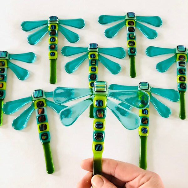 Fused Glass dragonfly plant pot stake decoration - dragonfly garden decoration, cornish fused glass, fused glass Cornwall