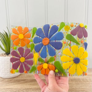 Fused Glass - fused glass flowers wave, fused glass art, Cornish fused glass