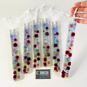Fused glass pretty floral hanging glass decoration, cornish fused glass, Fused Glass Cornwall