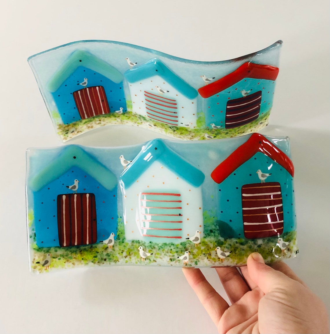Fused Glass Art Fused Glass Beach Hut Wave Cornish fused Etsy