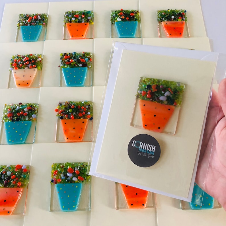 Fused Glass Flower Art Thank You Greetings Card Fused Glass Etsy