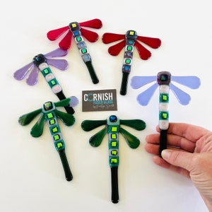 Fused Glass dragonfly plant pot stake decoration - dragonfly garden decoration, cornish fused glass, fused glass Cornwall