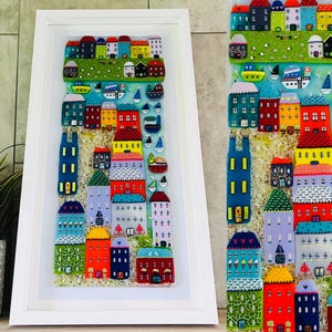 Geschmolzenes Glas Fowey in der Hafenstadt am Meer in Cornwall eingerahmt Küstenkunst, Cornish Fusing Glass, Fusing Glass cornwall