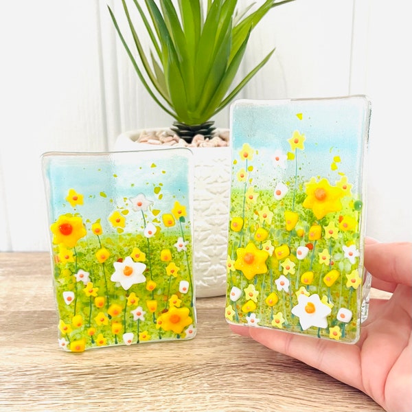 Fused Glass daffodil Flower Candle Holders, Cornish Fused Glass, Fused Glass Cornwall