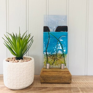 Fused glass Cornish coastal  freestanding art, Cornish fused glass, fused glass cornwall