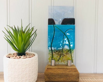 Fused glass Cornish coastal  freestanding art, Cornish fused glass, fused glass cornwall