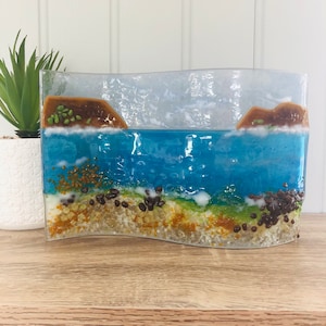 Fused glass beautiful coastal wave, fused glass art, Cornish fused glass