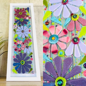 Beautiful Fused glass flower meadow art, fused glass Cornwall, Cornish fused glass,