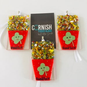 Fused glass Four leaf clover good luck flowerpot Hanger, Cornish fused glass, Fused Glass Cornwall