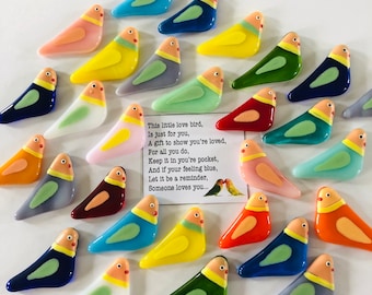 Fused glass love bird charm wedding favors, Fused glass gifts, love tokens, wedding favours, Valentines charms, Fused Glass Cornwall