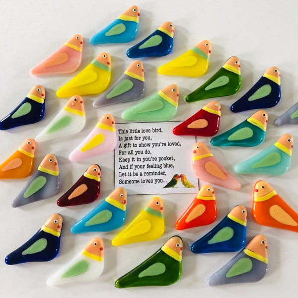 Fused glass love bird charm wedding favors, Fused glass gifts, love tokens, wedding favours, Valentines charms, Fused Glass Cornwall