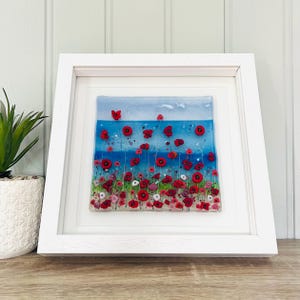 Fused glass beautiful poppies coastal flowers wall art, Cornish fused glass, fused glass cornwall
