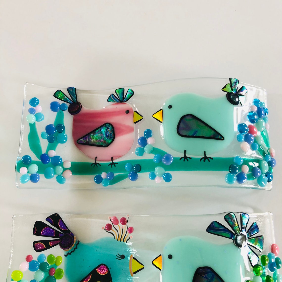 Fused Glass Love Birds Cute Freestanding Wave Cornish Fused Etsy