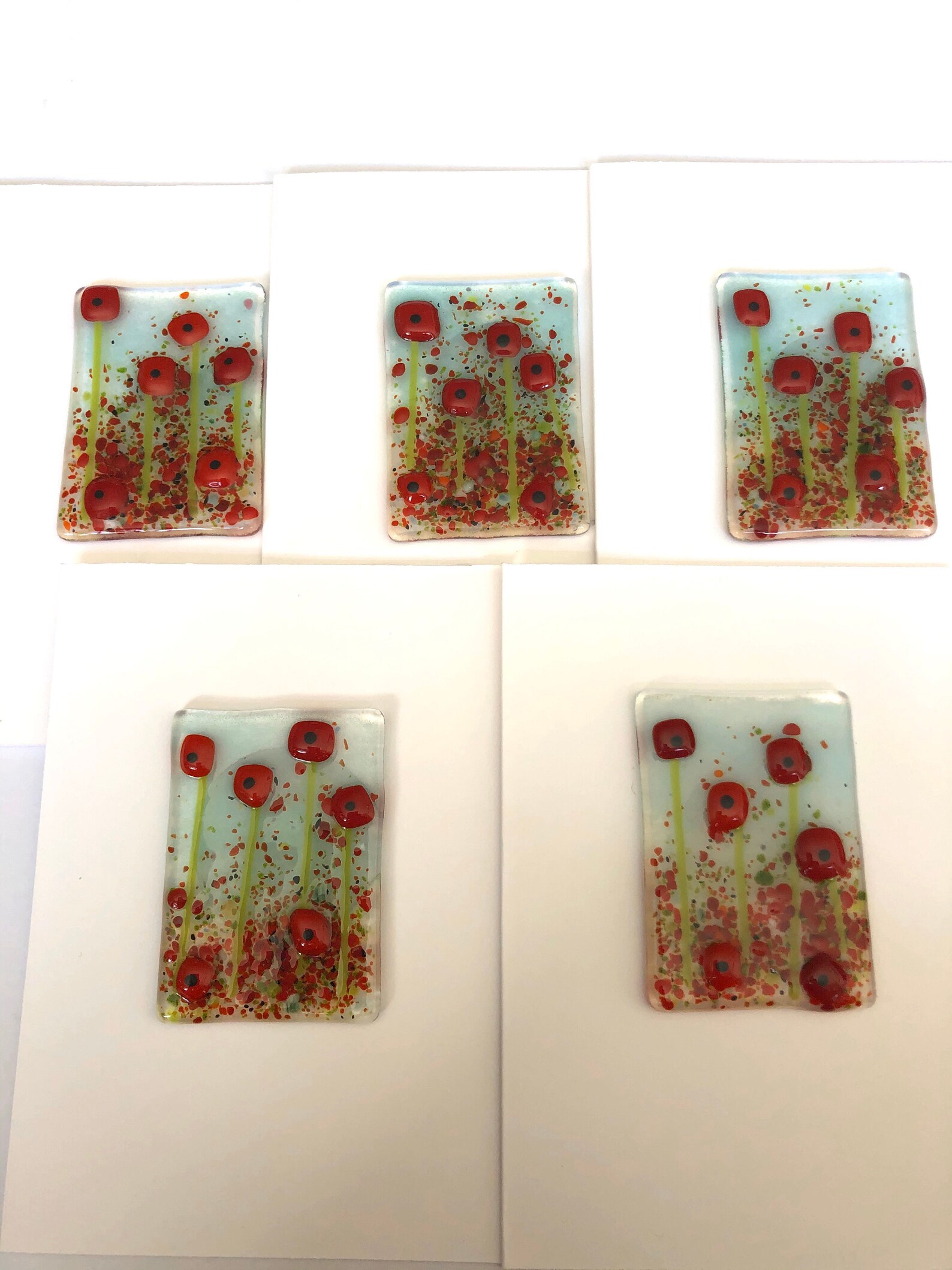 Fused Glass Art - Greetings Card - Red Poppy Flowers Picture, Cornish ...