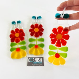 Fused Glass Retro Flower Art - Fused Glass Flower hangers, cornish fused glass, fused glass Cornwall