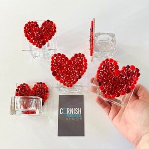 Fused Glass pretty heart tea light holder - cornish fused glass, fused glass cornwall