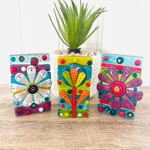Beautiful Fused Glass Floral Art Candle Holder, Retro inspired flower art, Cornish Fused Glass, Fused Glass Cornwall