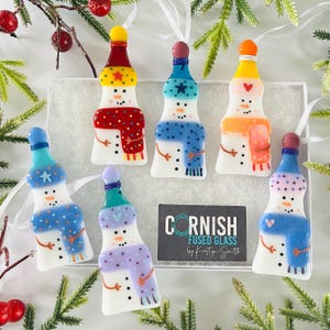 Fused Glass Snowman Christmas decoration, fused glass, snowman decoration, snowman decoration, cornish fused glass