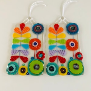 Fused Glass Retro Flowers unique hanging sun catcher, Fused glass, Cornish fused glass, fused glass cornwall