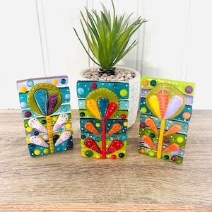 Beautiful Fused Glass Floral Art Candle Holder, Retro inspired flower art, Cornish Fused Glass, Fused Glass Cornwall