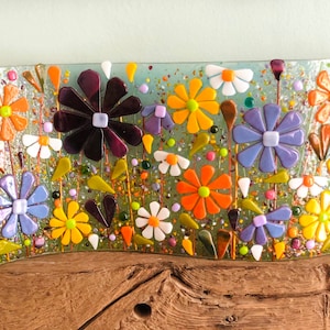 Fused Glass flowers wave, fused glass art, Cornish fused glass, Fused Glass Cornwall
