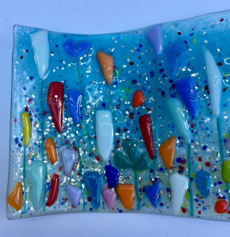 Fused Glass Fused Glass Art Freestanding Rainbow Flower Wave Etsy