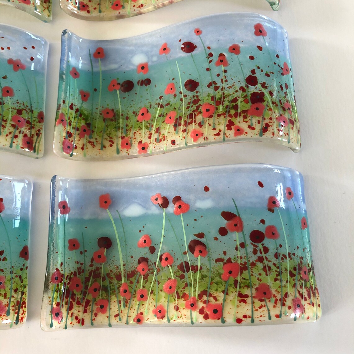 Fused Glass Art fused glass beautiful poppy coastal floral Etsy