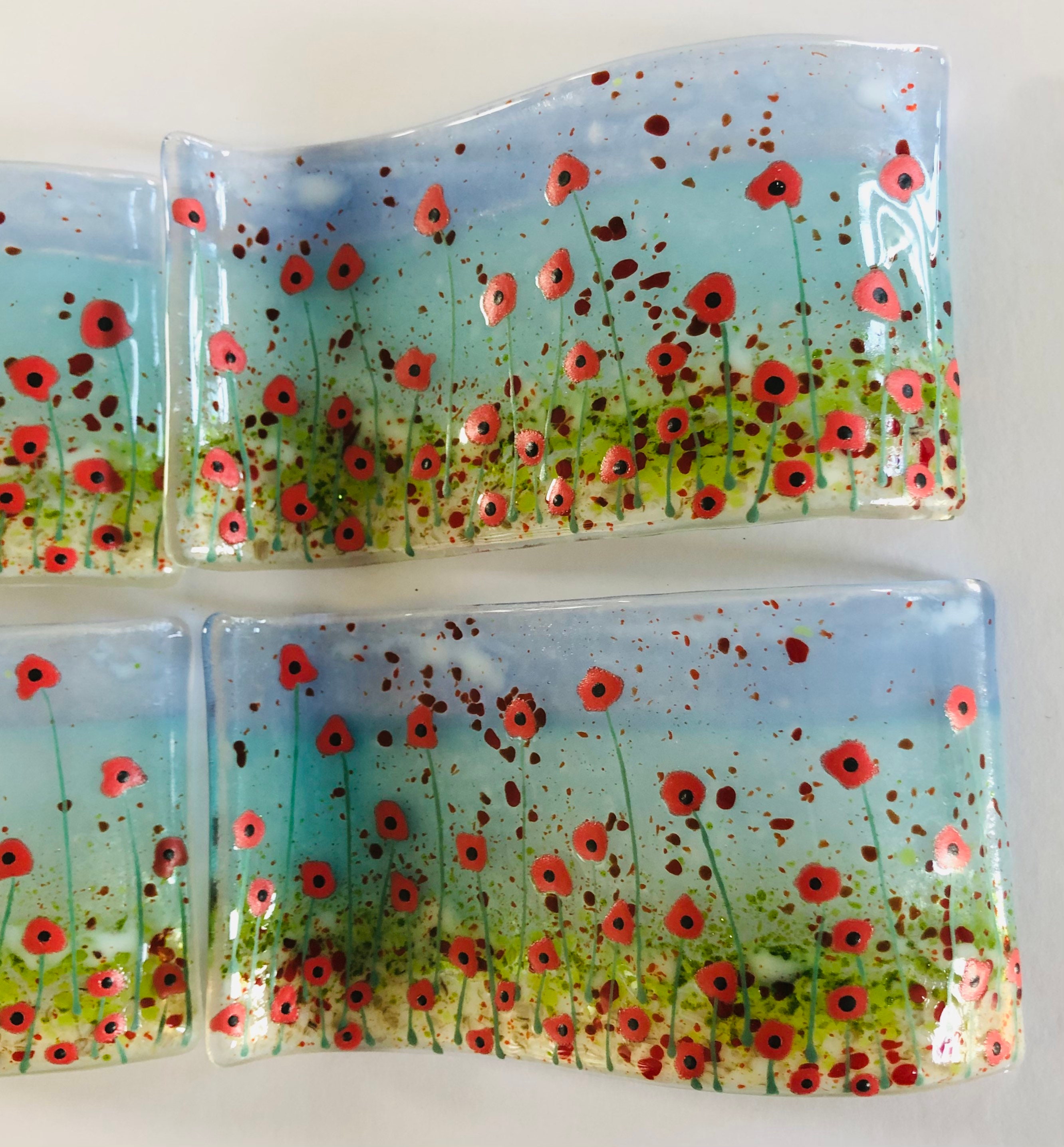 Fused Glass Art fused glass beautiful poppy coastal floral Etsy