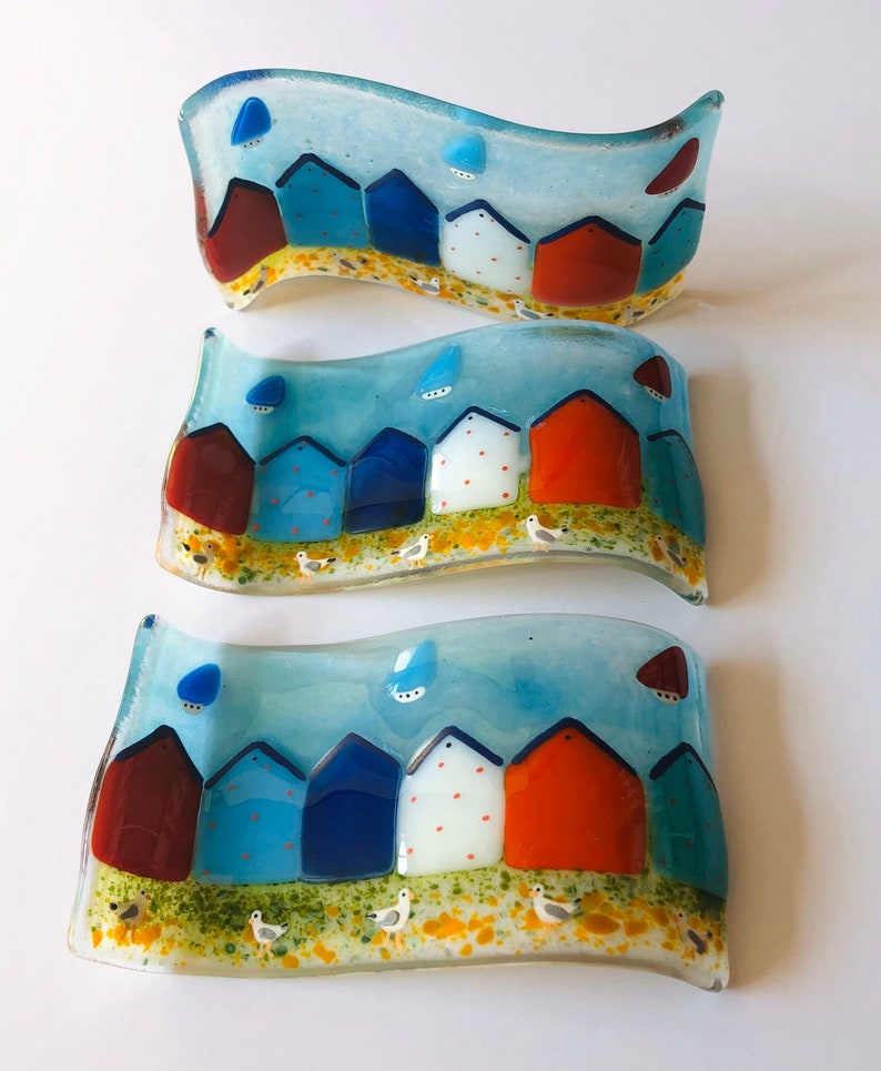 Fused Glass Beach Hut Wave Cornish fused glass Fused Glass Etsy