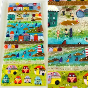 Reserviert für Lisa - Fused Glass Cornish Hafenstadt gerahmt Küstenkunst, Cornish Verschmolzenes Glas, Verschmolzenes Glas Korn kornisch
