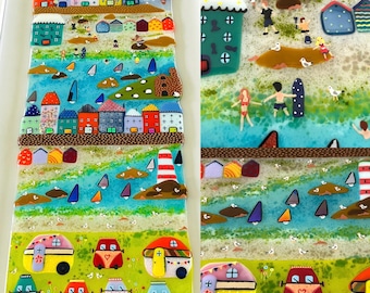 Reserved for Lisa - Fused Glass Cornish seaside harbour town framed coastal art, Cornish fused glass, fused glass cornwall