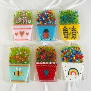 Cute flower pot fused glass hanger in gift box, cornish fused glass, Fused Glass Cornwall