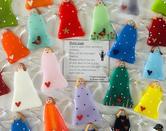 Fusing Glass Worry Engel Taschenanhänger Weihnachtsgeschenk, kleiner Engel Geschenk, Fusingglas cornwall