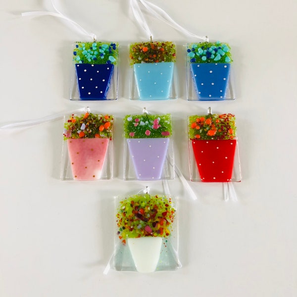 Fused Glass Art - Fused Glass Flower hangers, cornish fused glass