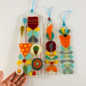 Fused Glass Art - Fused Glass Retro Flowers unique hanging sun catcher, Fused glass, Cornish fused glass,