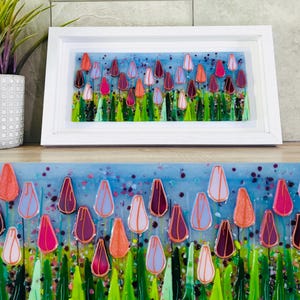 Fused Glass Spring Tulip Flowers Framed Art, Spring tulips art, cornish fused glass, fused glass flowers
