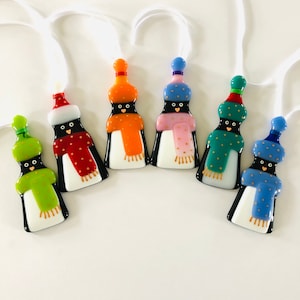 Fused glass, Fused glass Christmas decoration, penguin decoration, Christmas decoration, penguin Christmas decoration, home decor, Christmas