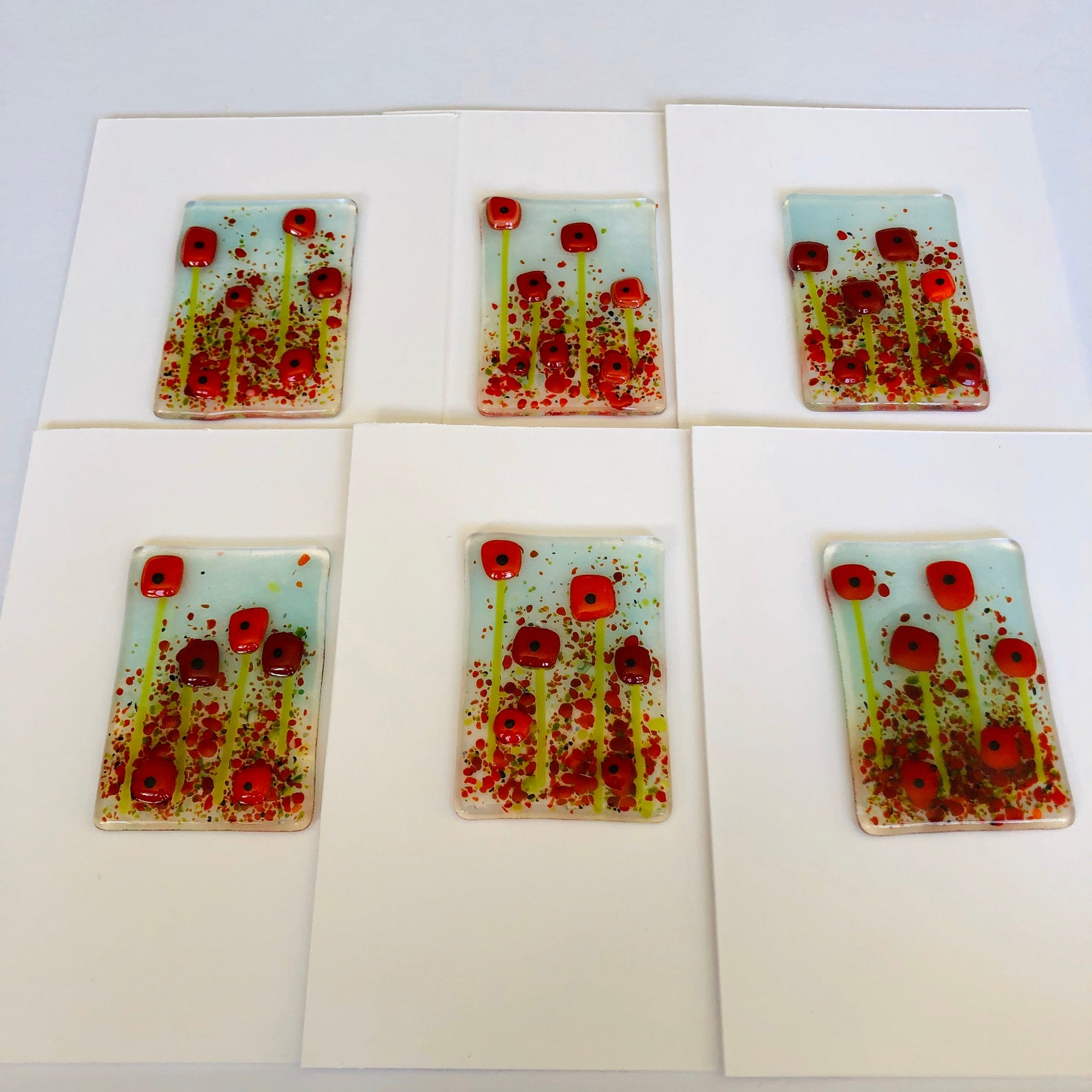 Fused Glass Art - Greetings Card - Red Poppy Flowers Picture, Cornish ...
