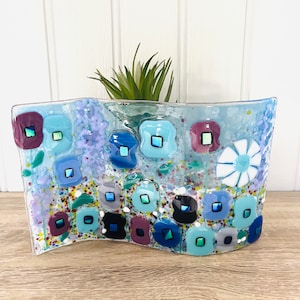 Fused Glass Flowers Freestanding Wave, Christmas Gifts, Cornish Fused Glass