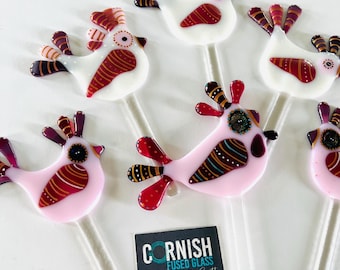 Beautiful Fused glass bird garden decoration, fused glass plant stakes, baby shower cake topper, cornish fused glass, Fused Glass Cornwall